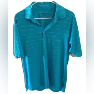 Bobby Jones Golf Polo Shirt Performance Mens Size L  Turquoise ￼ Striped ￼30L